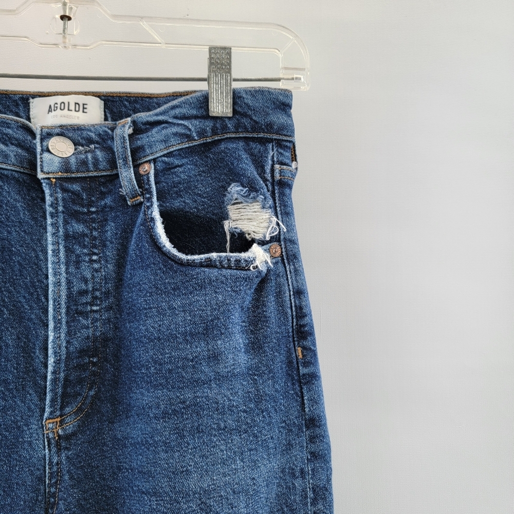 Agolde Riley Distressed Jeans Size 26 Blue Medium Wash Minimalist Designer Denim - Picture 7 of 16